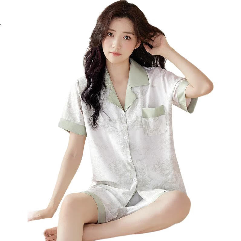 LangSha Women's Pajamas, Summer Ice Silk Faux Silk Cool-Feeling Wearable Loungewear Set, Green, 2026