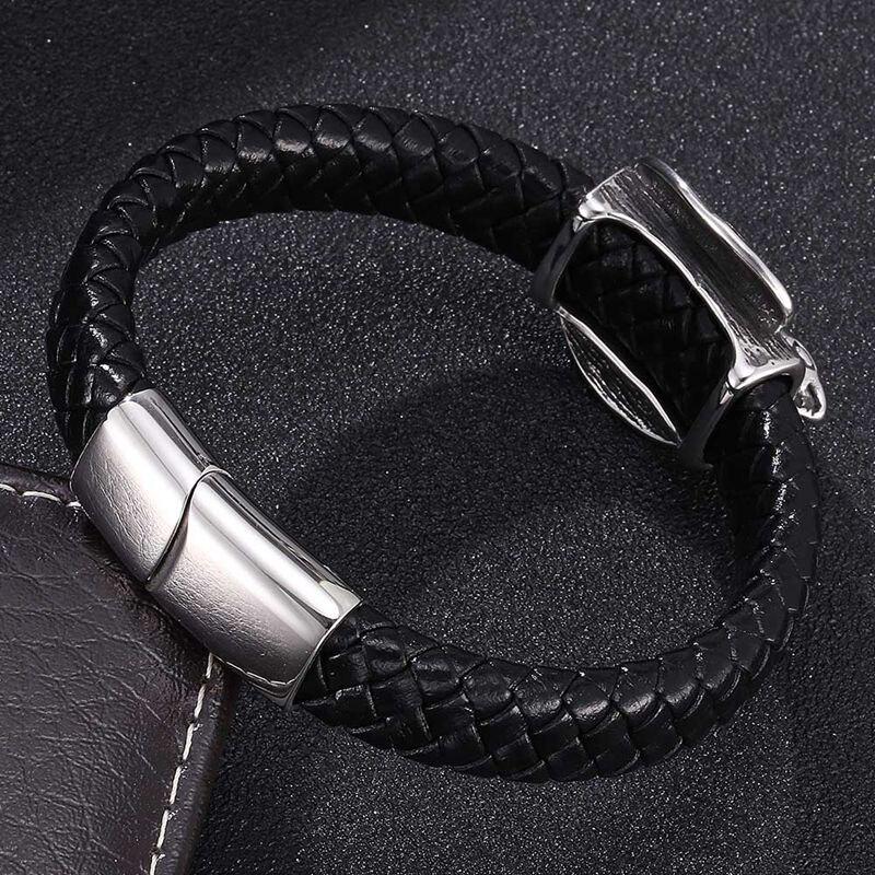 Панк-браслет из нержавеющей стали с орлом, мужские браслеты, черный кожаный браслет из веревки, мужские ювелирные изделия, подарки
