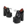 Sexy Platform Women's High Heels Gothic Shoes Lace-up Ankle Short Boots Black Snake Block Heeled Party Dance Shoes Large Size
