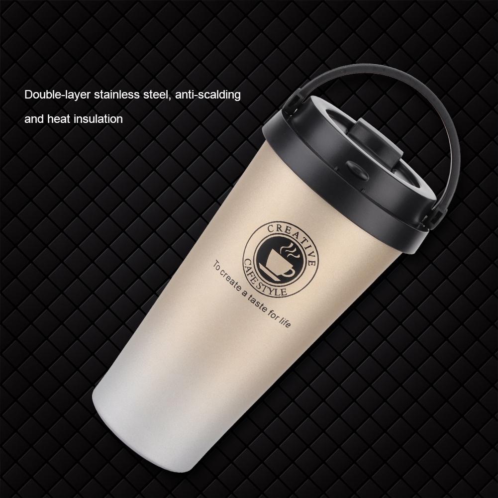 500 мл Чашка-термос из нержавеющей стали для автомобиля, матовая, портативная, для кофе, кружка, золотистая