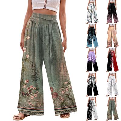 Женские модные повседневные свободные широкие брюки с принтом на завязках и карманами