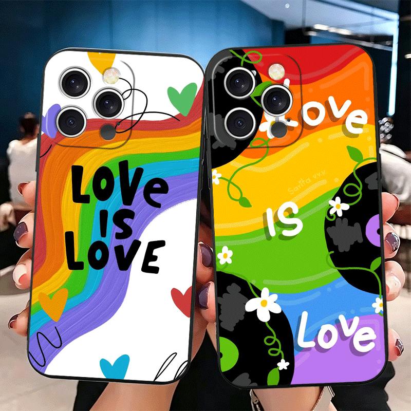 LGBT Rainbow Love Is Love Soft Phone Case for iPhone 16 16E 17 Air 15 Pro Max 14 Plus 13 Mini 11 12 7 Black Cover Back Shell
