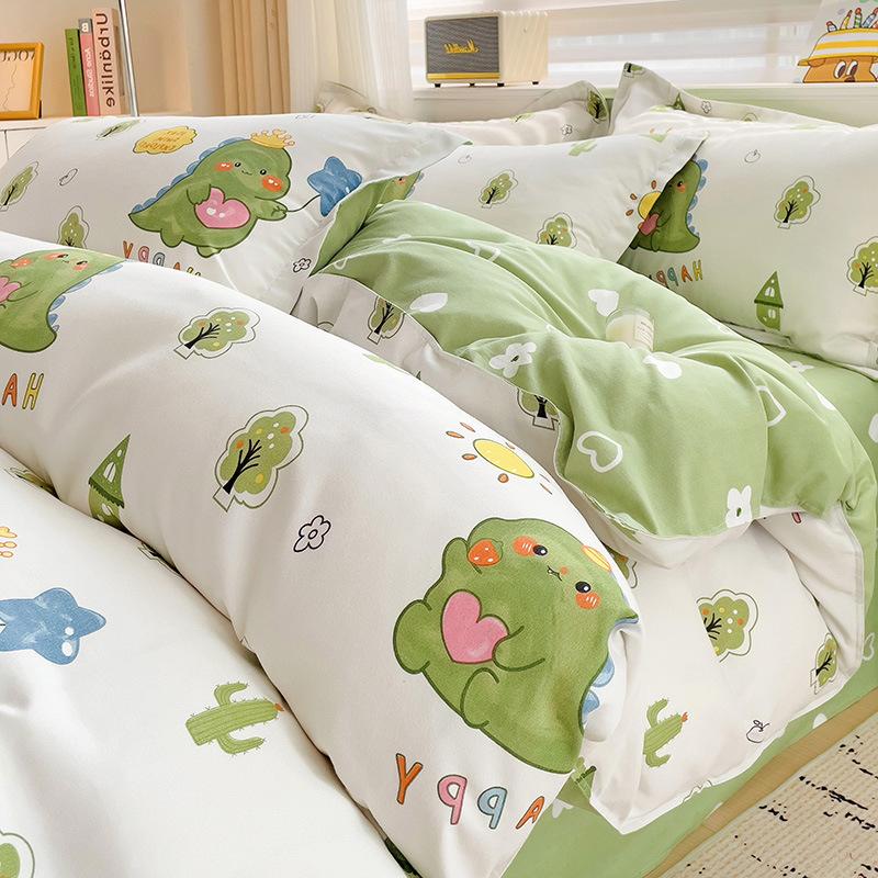 Thickened Skin-friendly Cotton Sheets Four-piece Quilt Cover Twill Sheets Cartoon Dormitory Three-piece Set