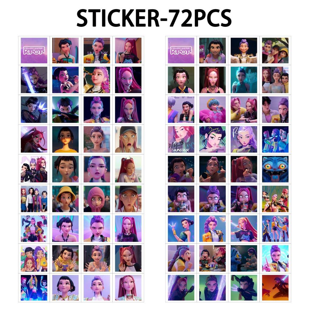 132PCS Kpop Demon Hunters Laser Cards K-Pop Witch Hunt Cartoon Series Accessories 60PCS Lomo Small Cards & 72PCS Stickers