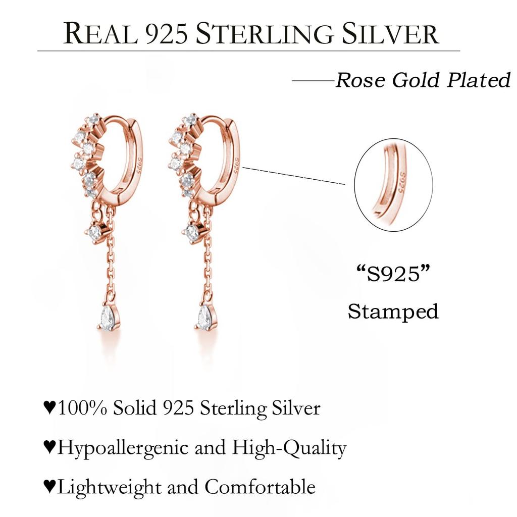 SLUYNZ 925 Sterling Silver CZ Hoop Earrings Dangle for Women Teen Girl Teardrop Huggy Earrings Drop Water Drop Dangle Earrings