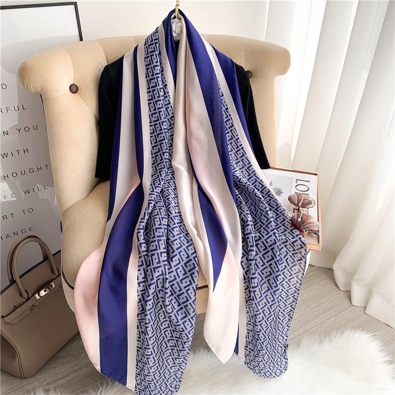 Big Size Women Scarf Spring Silk Hijabs Floral Print Shawls and Wraps Ladies Pashmina Bandana Foulard Soie Scarves