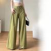 Модные свободные широкие джинсовые брюки для женщин, повседневные зеленые длинные брюки
