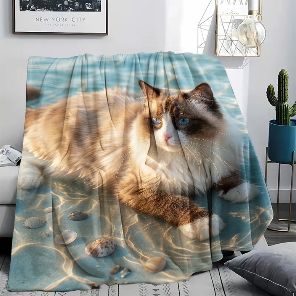 Sea water puppy kitten Print Flannel Blanket,High quality Comfortable for All Seasons,Home Decor,Warmth and Comfort,Perfect for Christmas Gifts