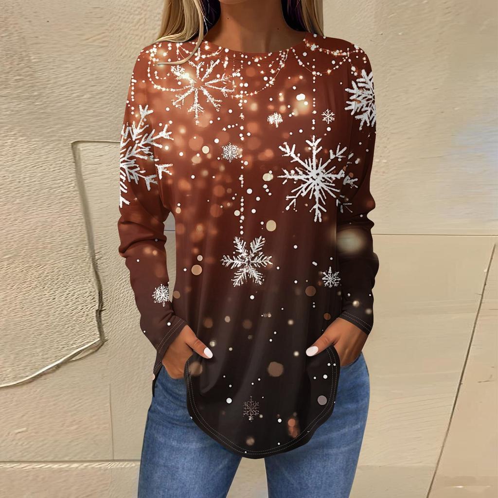 Женская свободная футболка с круглым вырезом и длинными рукавами с принтом в стиле ретро, пуловер на Рождество