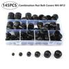 145pcs/set Black Protection Cover  Assorted Plastic Nut Hex Bolt Covers M4 M5 M6 M8 M10 M12 Kit   for Hexagonal Screw Bolt Dome Head