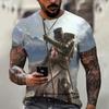 Summer Round Neck 3D Templar Knight Pattern Printed Top Fashionable Casual Short Sleeved Men's T-shirts