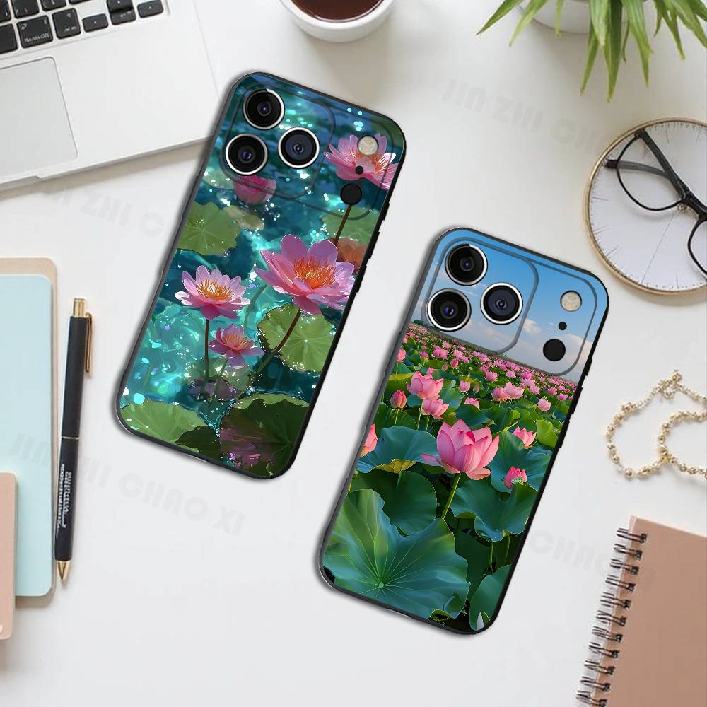 Силиконовый мягкий чехол для телефона с цветком лотоса для iPhone 17 16 15 14 13 12 11 Pro Max Plus X XR SE