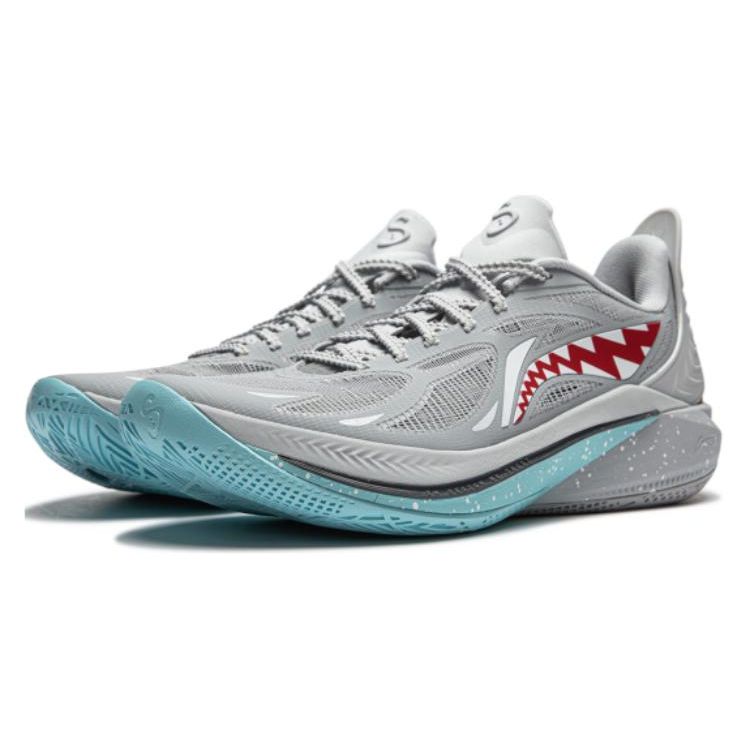 Баскетбольные кроссовки Li Ning Sonic 12 Big White Shark легкие, устойчивые, нескользящие, износостойкие, с поддержкой отскока, низкие, мужские, серо-красные ABAU019-6