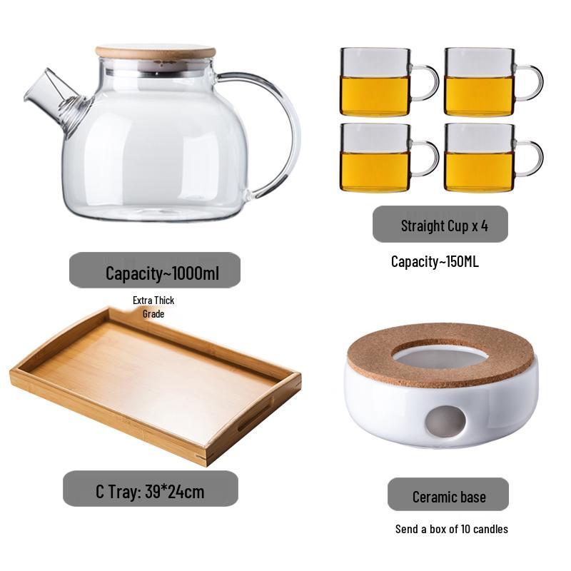 Japanese Heat-Resistant Glass Teapot Set with Candle Warmer for Brewing Fruit and Flower Tea