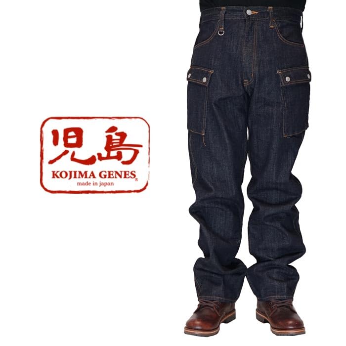 Kojima Jeans 13 унций Широкие джинсы карго Сделано в One Мужские брюки, Япония, Стирка, RNB-1127W-Индиго-42