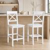 Set Of 2 Bar Stools Rustic Chic Wooden Bar Chairs Height 60 Cm With Footrest White