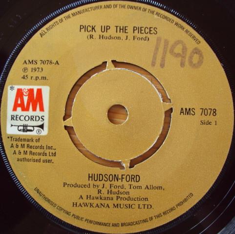 7inch Record HUDSONFORD Pick Up The Pieces AMS7078 AM Records 1973 UK Rock Used