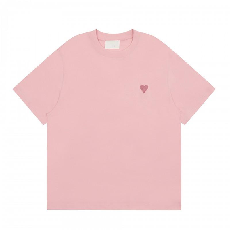 Unisex Loose Fit Cotton T-Shirt With Heart Embroidery Casual Short Sleeve Round Neck Top