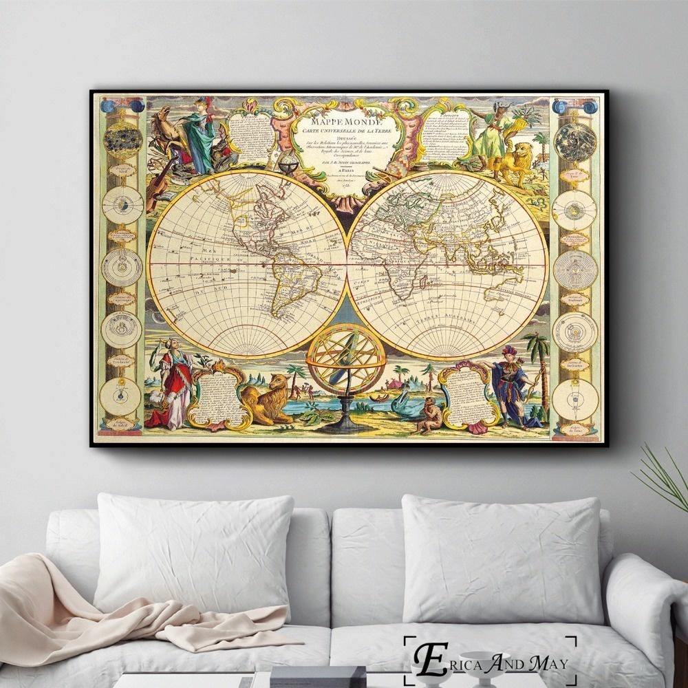 Old World Map Artwork Vintage Posters and Prints Wall Art Decorative Picture Canvas Painting For Living Room Home Decor Unframed