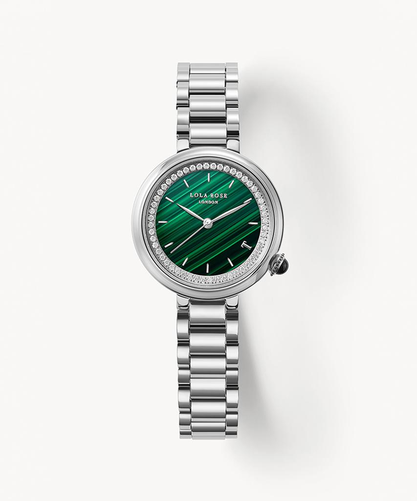 Lollalojeu Tea-Time Malachite Cubic Silver Women'S Metal Fashion Watch