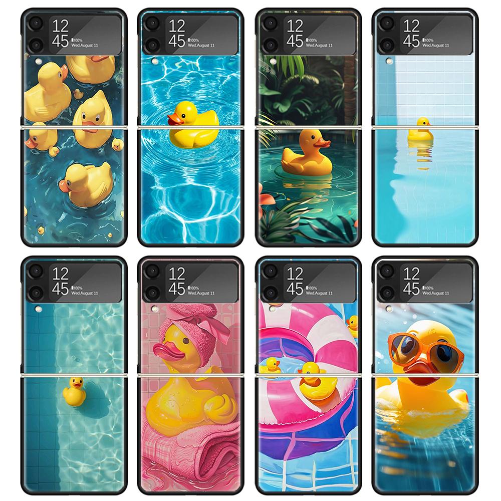 Rubber Ducks Swimming Pool Black Phone Case For Samsung ZFlip7 ZFlip6 ZFlip5 ZFlip4 ZFlip3 5G Hard Protective Galaxy Z Flip 3 4