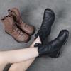 New Women's Genuine Leather Flat Ankle Boots with Soft Non-Slip Sole and Velvet Lining for Middle-Aged and Elderly