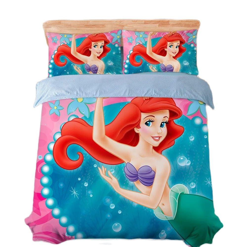 Постельное белье Русалочка Мультяшный 3D Принт Принцесса Ариэль Пододеяльник Наволочки Чехол на одеяло