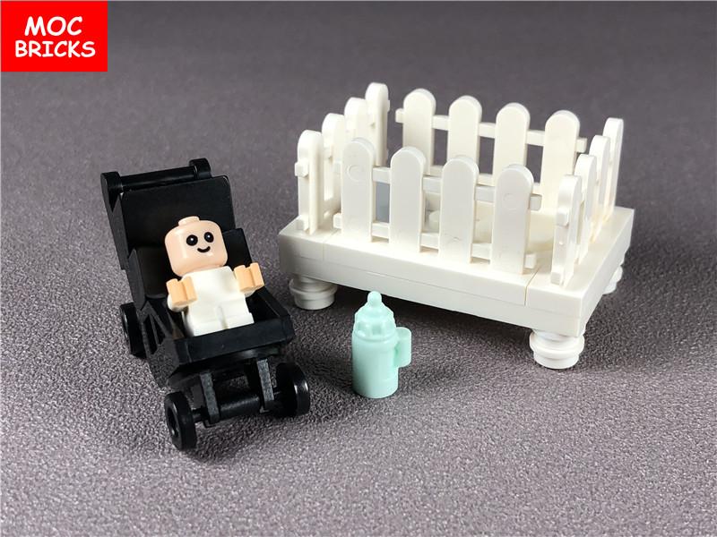 Нетоксичный набор Moc Bricks DIY Набор колыбельки Маленькая детская коляска Кроватка Фигурка Образовательные строительные блоки Игрушки для детей Куклы Рождественские подарки