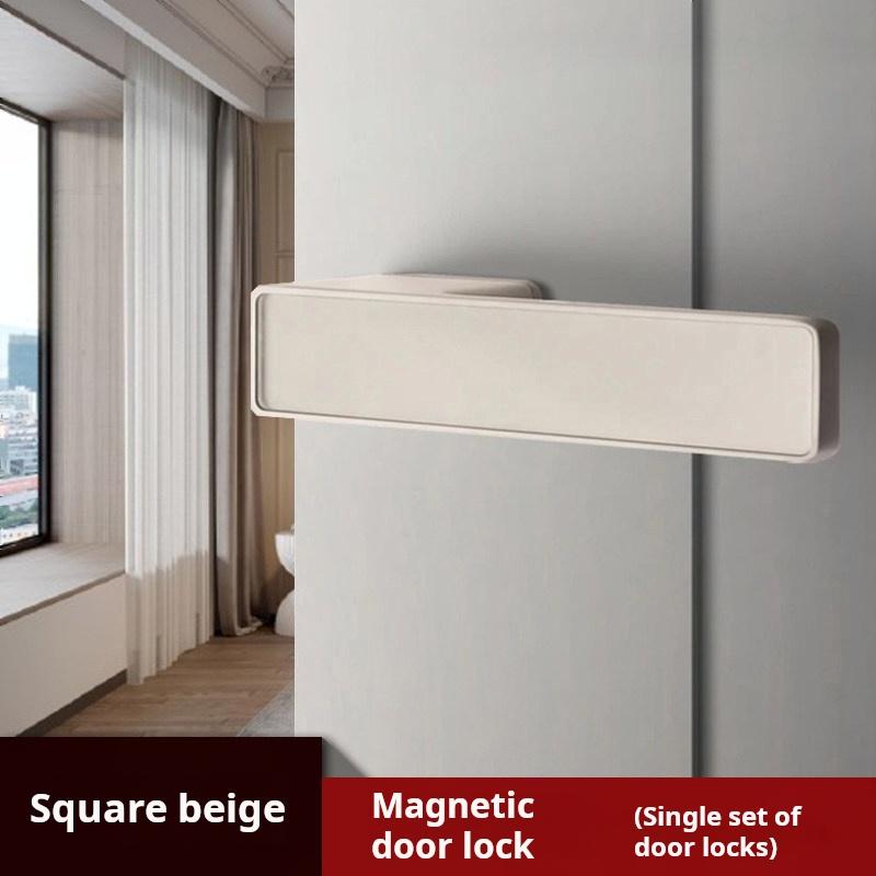 (1 Set) Cream Style Minimalist Magnetic Ecological Door Lock Home Indoor Bedroom Door Handle One Line Lock Hardware Accessories