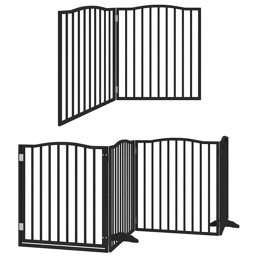 6 Piece Foldable Black Dog Gate 480 cm Poplar Wood