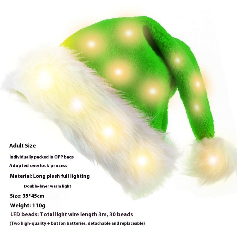 Adult Full Luminous Christmas Hat Christmas Party Ornaments Plush Edge Children's Plush Luminous Hat