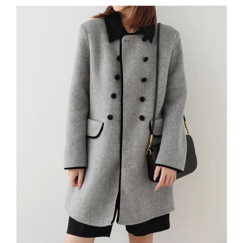 Модное и элегантное женское пальто больших размеров на осень и зиму в корейском стиле, облегающее и универсальное, с цветными блоками, шерстяное пальто