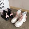 Fashion Y2K Pink Bow Design Platform Ankle Boots Women Autumn Winter New PU Leather Short Boots Women Punk JK Thick Bottom Lace Up Boots