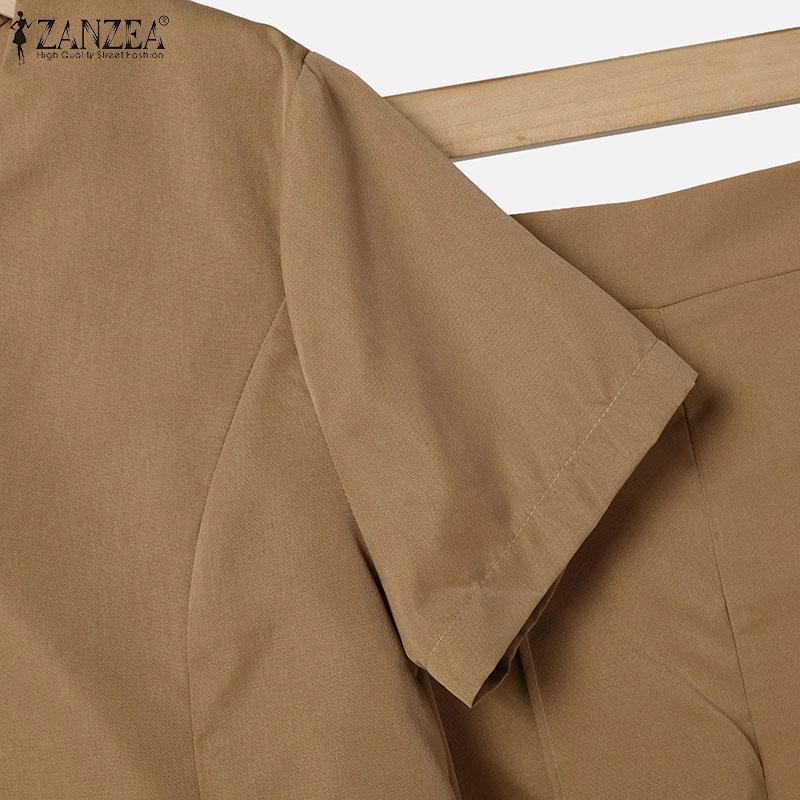 ZANZEA Женский повседневный костюм из двух частей с коротким рукавом и брюками