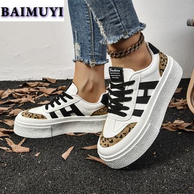 Туфли на плоской подошве с леопардовым принтом, женские кроссовки на шнуровке, повседневная спортивная обувь для женщин, осень 2024, трендовый дизайнер, бег, Zapatillas Mujer