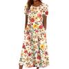 Summer Dress For Women Casual Printed V-Neck Short-Sleeve Beach Swing Dress