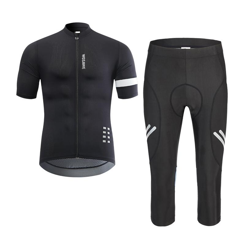Wosawe Mens Short Sleeve Jersey Road Bike Cycling Breathable Tops Sportswear Shirts Summer Cycling Sets Gel Shorts Reflective Bicycle Outfit