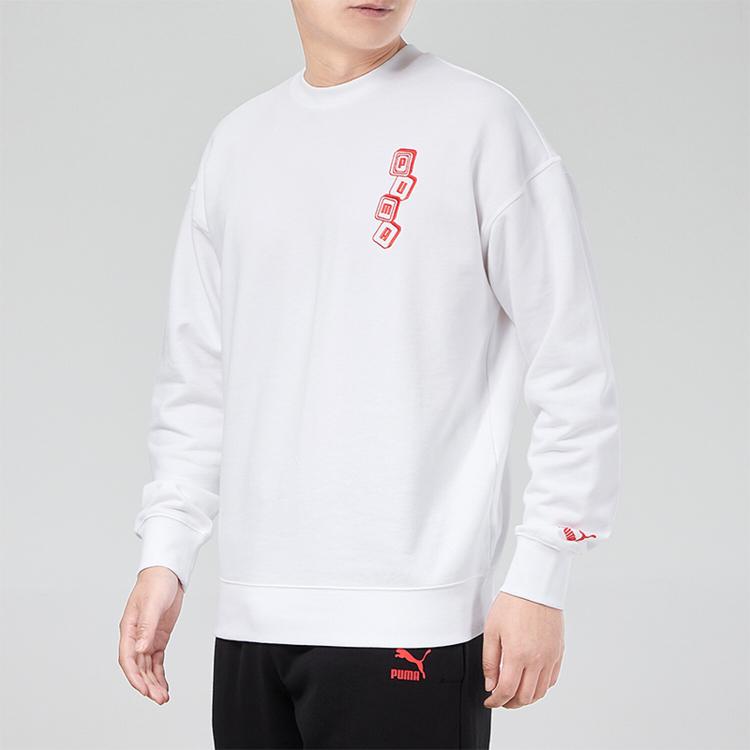 Puma Новогодняя серия Маджонг с принтом на спине и круглым вырезом, мужская толстовка, топы, белые 531298-02