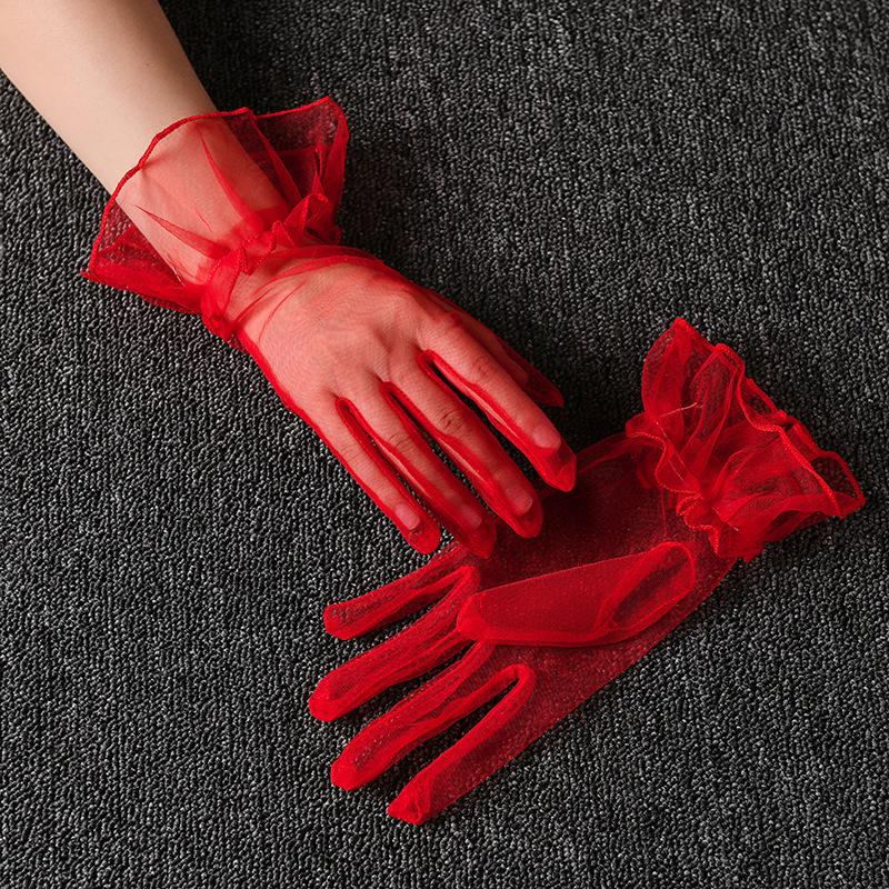 Женские свадебные перчатки в корейском стиле: Прозрачная сетка, короткое, для оперного бала, черное, белое, красное, розовое — идеально подходит для Хэллоуина или особых случаев.