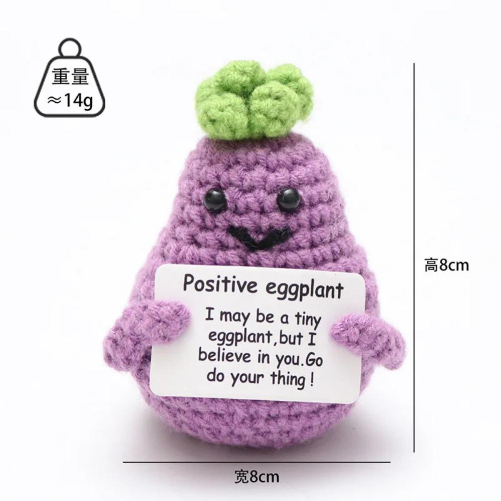 Positive Crochet Doll Knitted Animal Fruits with Affirmation Card Funny Handmade Gift Creative Table Ornaments Birthday Gift