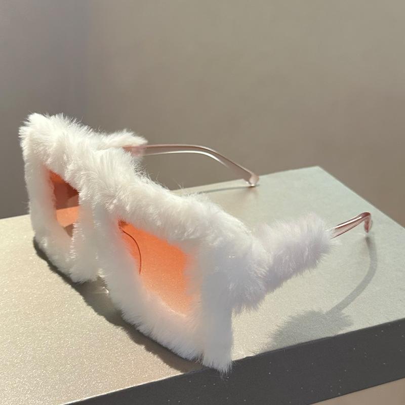 Большие плюшевые солнцезащитные очки Y2K Пушистые квадратные Панк Солнцезащитные очки Модный необычный декор Зимние очки для рождественской вечеринки