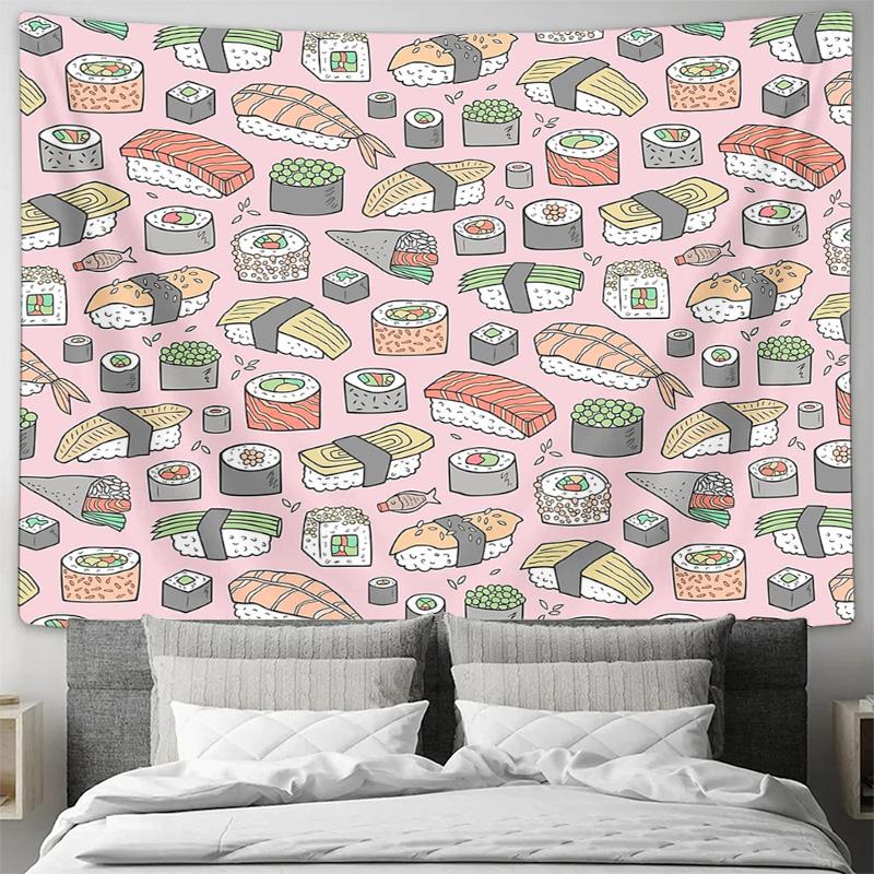 Sushi Tapestry Wall Hanging Japanese Food Anime Decor Aesthetic Room Dorm Wall Art Kawaii Ramen Noodle Ramen Tapestry Kitchen De