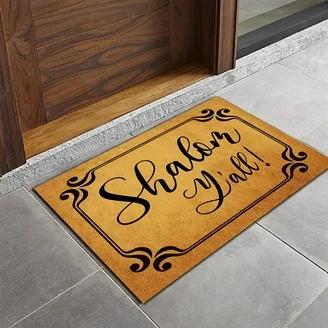 Elegant Door Mat Carpet Shalom Hebrew Vintage Pattern Non Slip Print Entryway Rug for Jewish Home Decor
