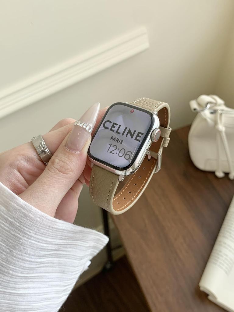 Совместимый ремешок из телячьей кожи с текстурой личи для Apple Watch S10/iWatch 98765SE и Huawei GT5/GT4 - Женский стиль