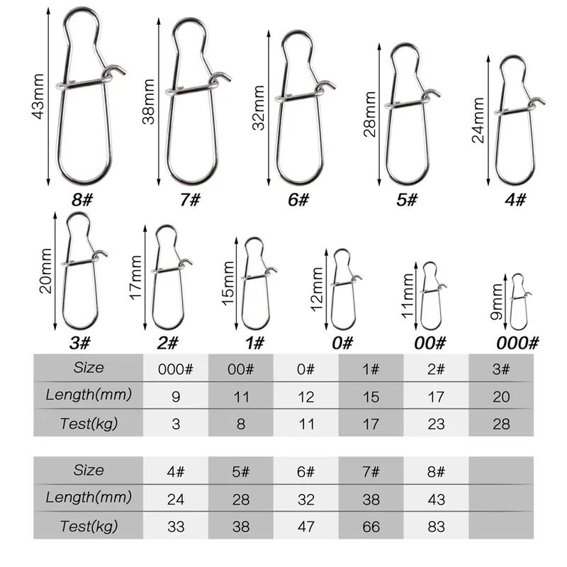 100/200Pcs Fishing Swivel Connector Hooks Line Clip Lock Carabiners Stainless Steel Fishing Fastener Snaps Tools
