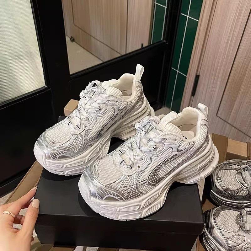 Новая платформа маффин двухслойные папины кроссовки женские маленькие повседневные туфли кроссовки серебристые женские туфли