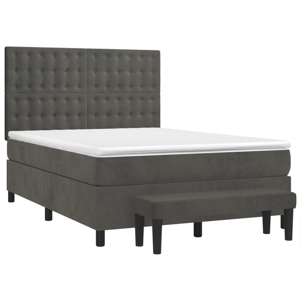 Box Spring Bed with Mattress Dark Grey 140x190 cm Velvet