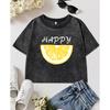 Женская летняя футболка кроп с принтом лимона Happy Fruit, с круглым вырезом, приталенная, из мягкого хлопка, с коротким рукавом, повседневная
