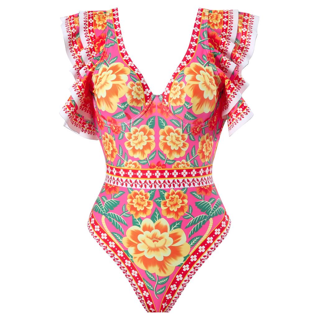 New Sexy One-piece Swimsuit Women's Printed Two-piece Chiffon Skirt Swimsuit Set