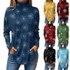 Women's Fashionable Loose-Fit High-Neck T-Shirt With Christmas Print Long-Sleeved Top